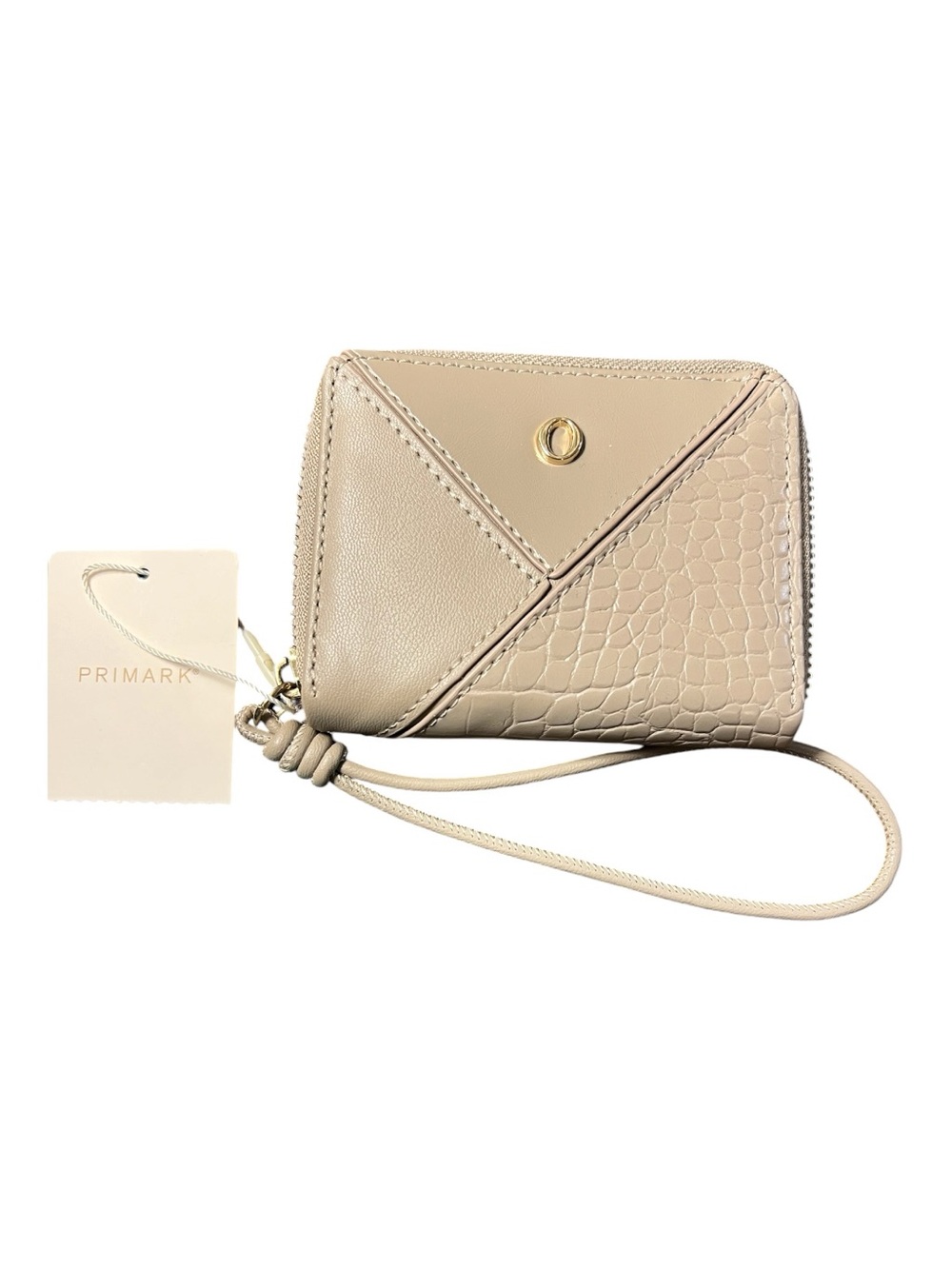 Primark Neutral Beige Croc-Panel Wristlet Card Holder